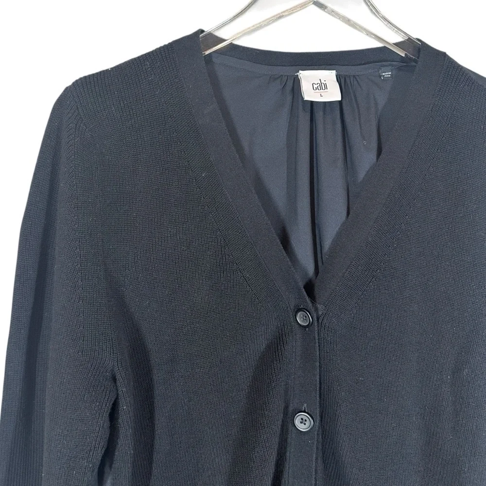 CABI Women's Large #5143 Windbreaker Black Multi-Media V-Neck Cardigan Sweater